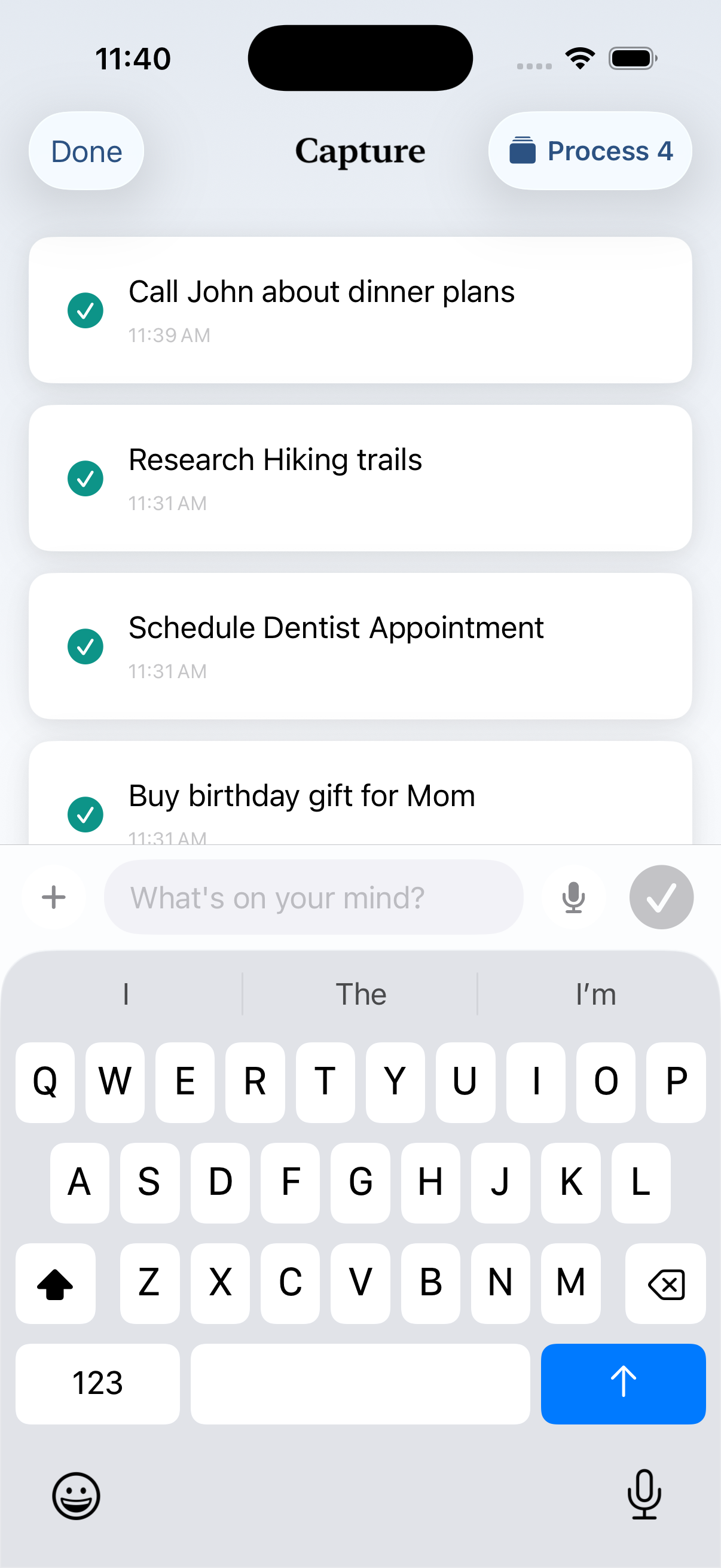 SnapGTD rapid capture with multiple tasks